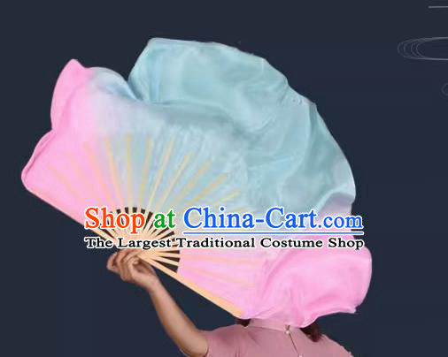 China Yangko Dance Fan Handmade Stage Pink and Blue Silk Fan Classical Dance Ribbon Fan