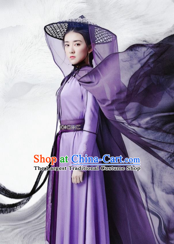 China Qing Dynasty Female Warrior Purple Costumes Ancient Heroine TV Series Fei Hu Wai Zhuan Yuan Ziyi Clothing