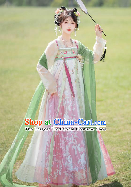 China Ancient Flower Fairy Costumes Traditional Woman Hanfu Dress Tang Dynasty Young Lady Clothing