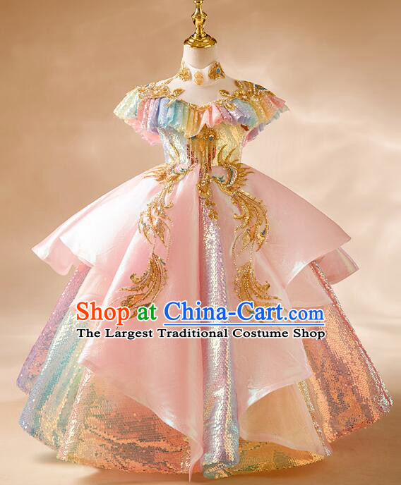 Top Children Catwalks Clothing Professional Model Contest Pink Full Dress Princess Fashion Stage Show Costume