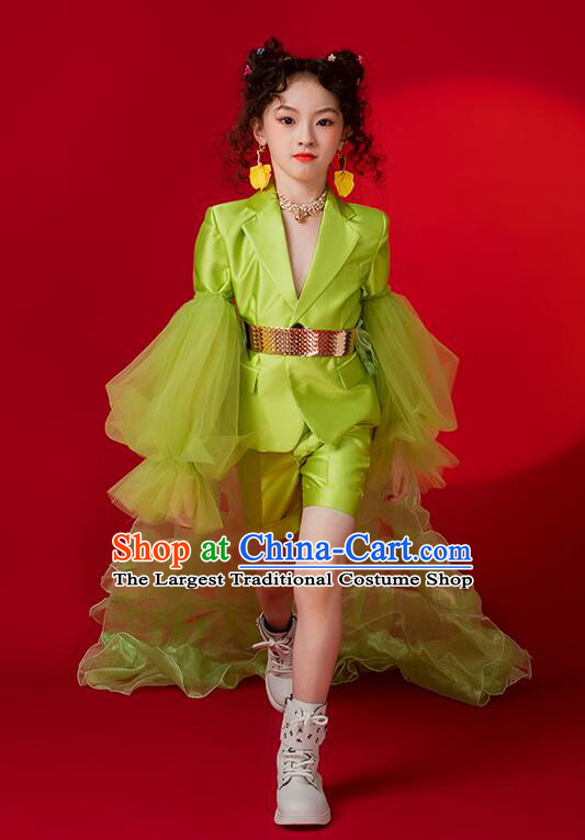 Top Model Contest Green Suit Stage Show Costume Children Catwalks Training Clothing