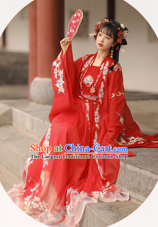 China Traditional Wedding Red Hanfu Dress Song Dynasty Bride Clothing Ancient Princess Garments Costumes