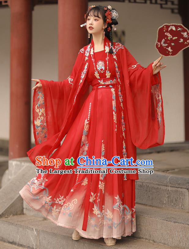 China Traditional Wedding Red Hanfu Dress Song Dynasty Bride Clothing Ancient Princess Garments Costumes
