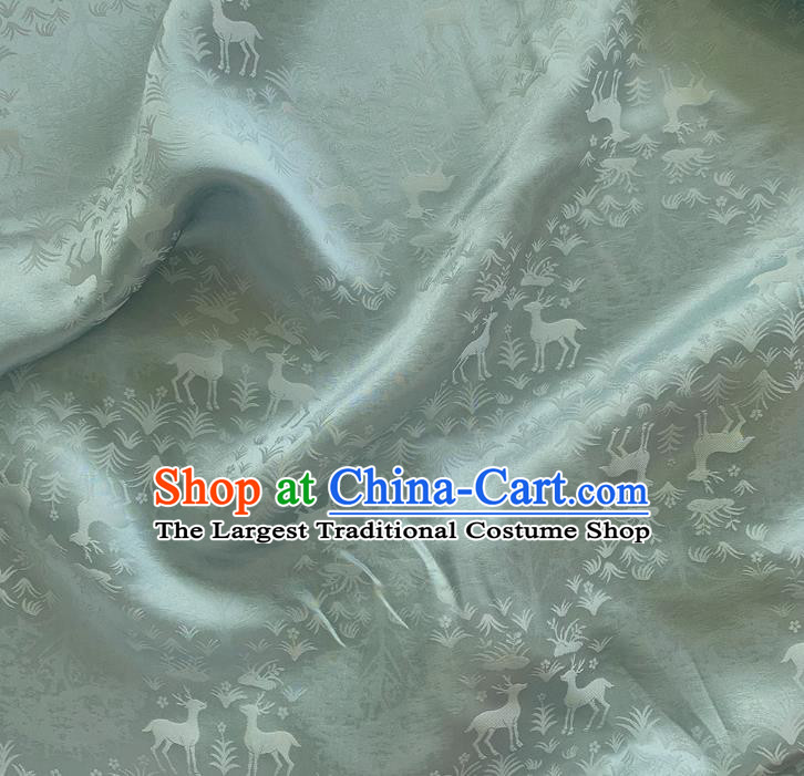 Cyan China Traditional Deer Design Cloth Classical Cheongsam Fabric Jacquard Satin Mulberry Silk