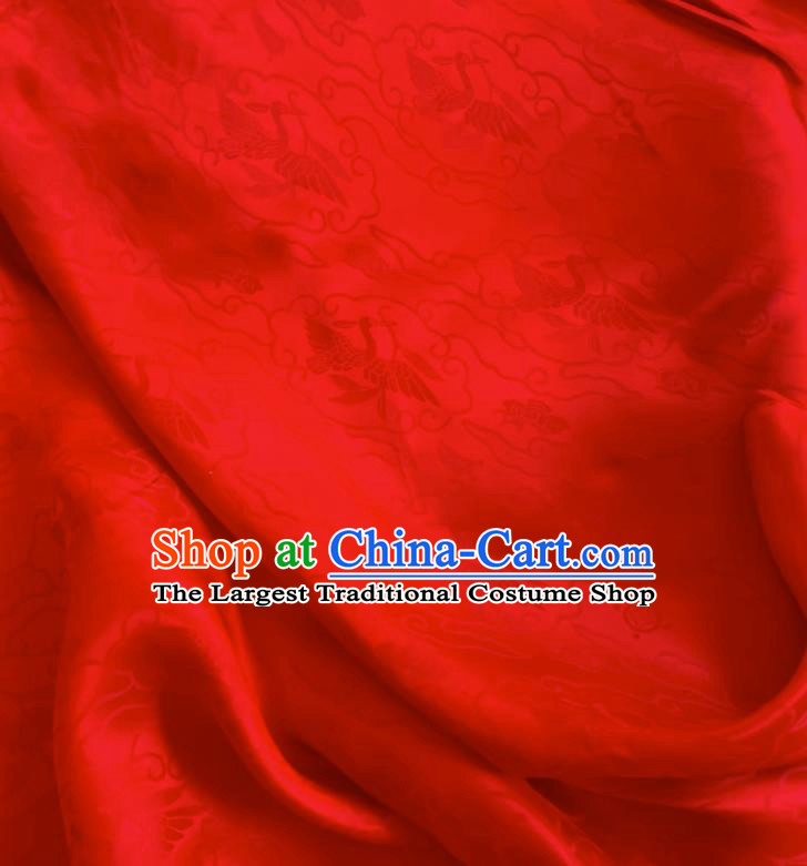 Red China Jacquard Satin Fabric Classical Wild Goose Hold Reed Pattern Cheongsam Cloth Traditional Design Mulberry Silk
