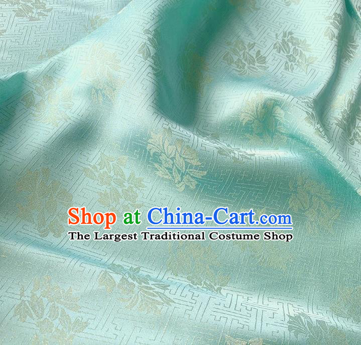 Light Cyan China Traditional Jacquard Crepe Mulberry Silk Classical Trumpet Creeper Design Cloth Hanfu Fabric