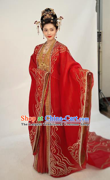 China Ancient Noble Queen Costumes Red Hanfu Dress Romantic TV Series New Life Begins Monarchess Shangguan Yan Clothing