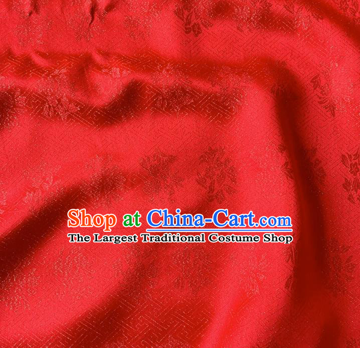 Red China Classical Trumpet Creeper Design Cloth Hanfu Fabric Traditional Jacquard Crepe Mulberry Silk