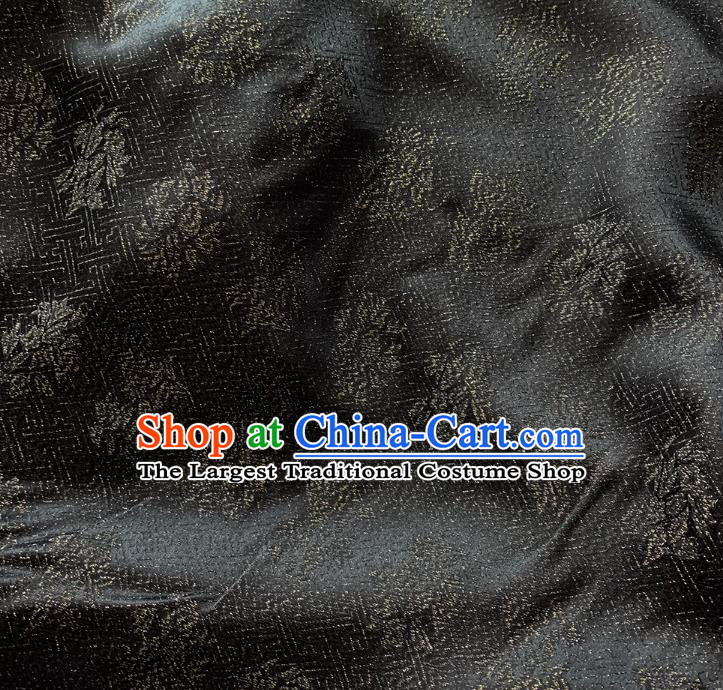 Black China Traditional Jacquard Crepe Mulberry Silk Classical Trumpet Creeper Pattern Cloth Hanfu Fabric