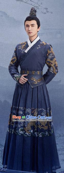 TV Series China Romantic Drama My Sassy Warrior Shen Yu Clothing Ancient Commander Blue Costumes