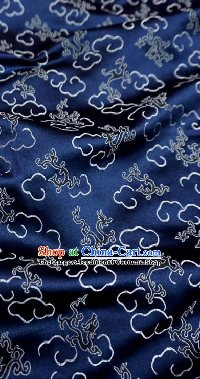 Dark Blue China Tang Suit Drapery Traditional Brocade Fabric Classical Little Dragon Pattern Design Cloth