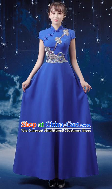 Sapphire Blue Choir Performance Clothing Women Long Skirt Conductor Dress Poetry Recitation Stage Performance Clothing