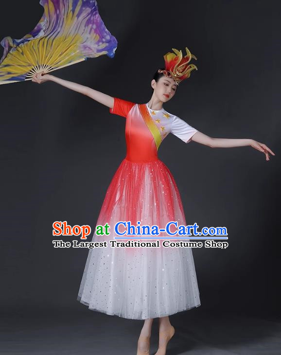 Opening Dance Big Swing Skirt Female Modern Dance Costume Chinese Chorus Dancer Performance Costume In The Lights