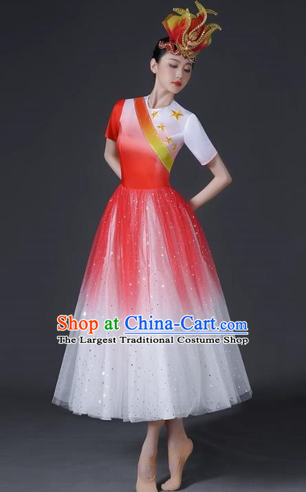 Opening Dance Big Swing Skirt Female Modern Dance Costume Chinese Chorus Dancer Performance Costume In The Lights