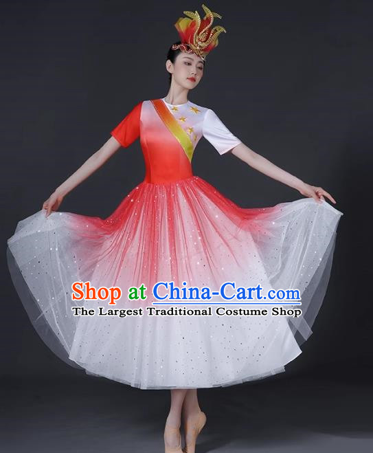 Opening Dance Big Swing Skirt Female Modern Dance Costume Chinese Chorus Dancer Performance Costume In The Lights