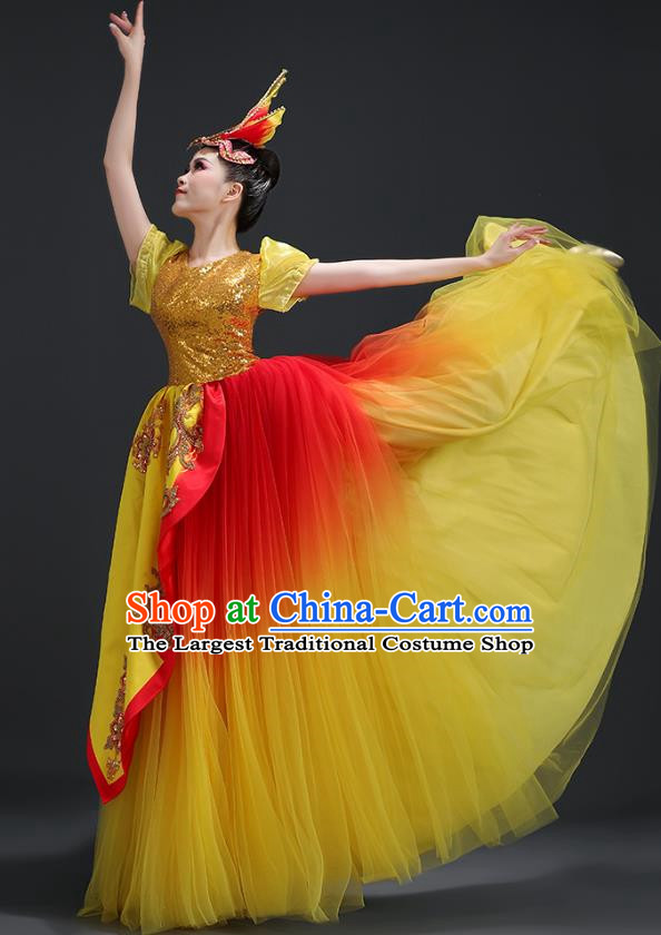 Opening Dance Big Swing Skirt Performance Costume Female Dancer Big Skirt Blessing Motherland Dance Costume Modern Long Skirt