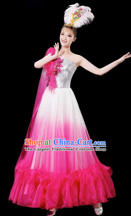 Opening Dance Big Swing Skirt Performance Costume Female Chinese Style Modern Stage Fan Dance Costume Song Dance Long Skirt