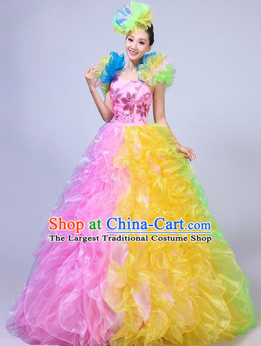 Opening Dance Big Swing Skirt Performance Costume New Year Day Dance Performance Costume Modern Stage Adult Chorus Female Long Skirt