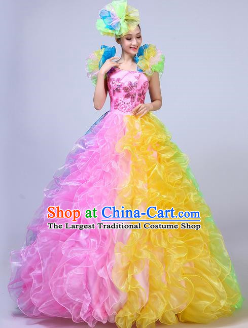 Opening Dance Big Swing Skirt Performance Costume New Year Day Dance Performance Costume Modern Stage Adult Chorus Female Long Skirt