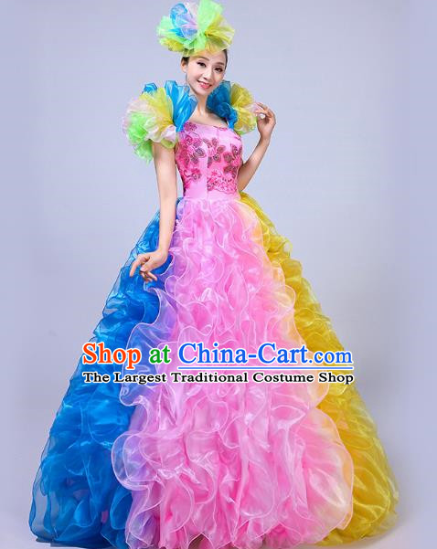 Opening Dance Big Swing Skirt Performance Costume New Year Day Dance Performance Costume Modern Stage Adult Chorus Female Long Skirt