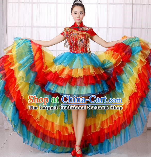 Two Color Opening Dance Costume Performance Costume Large Swing Skirt Flower Blooming Prosperity Dance Costume Stage Costume