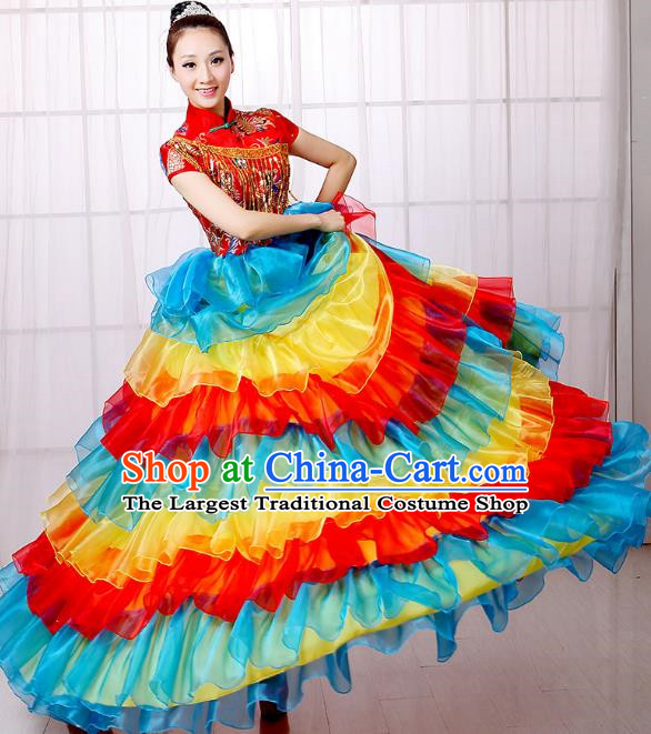 Two Color Opening Dance Costume Performance Costume Large Swing Skirt Flower Blooming Prosperity Dance Costume Stage Costume