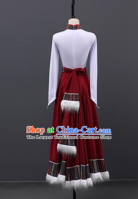 Stage Performance Tibetan Dance Clothing Chinese Minority Class Practice Art Test Mid Length Skirt