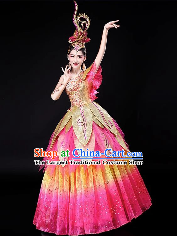 Opening Dance Big Swing Skirt Costumes Flourishing Age Flowers Dance Large Anniversary Celebration Dance Costumes Women Costumes