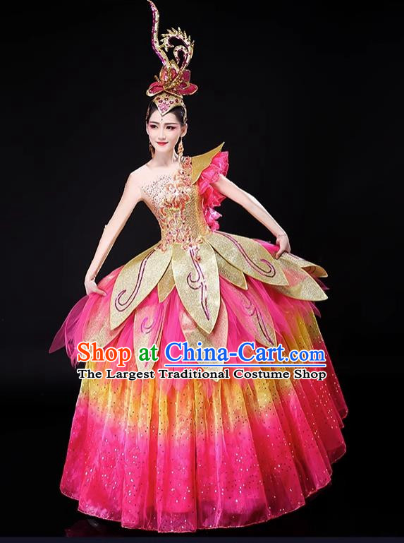 Opening Dance Big Swing Skirt Costumes Flourishing Age Flowers Dance Large Anniversary Celebration Dance Costumes Women Costumes