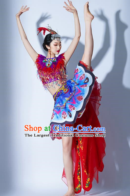 Red Parade Performance Costumes Women Group Performance Costumes Opening Dance Song Accompaniment Dance Performance Costume Female Tutu Skirt