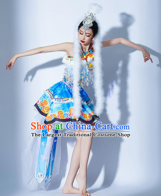 Light Blue Parade Performance Costumes Women Troupe Performance Costumes Opening Dance Song Accompaniment Dance Performance Costumes Female Tutu Skirt