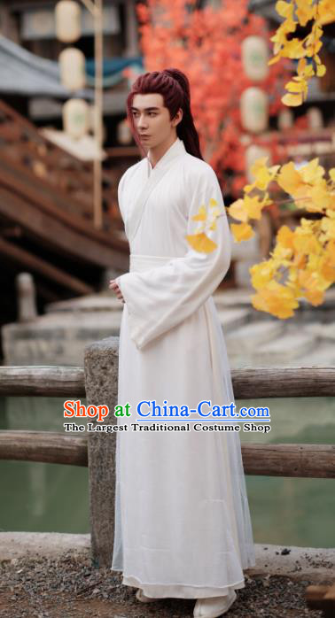 China TV Series The Starry Love Shaodian Youqin White Robes Swordsman Hanfu Clothing Ancient Young Hero Costumes