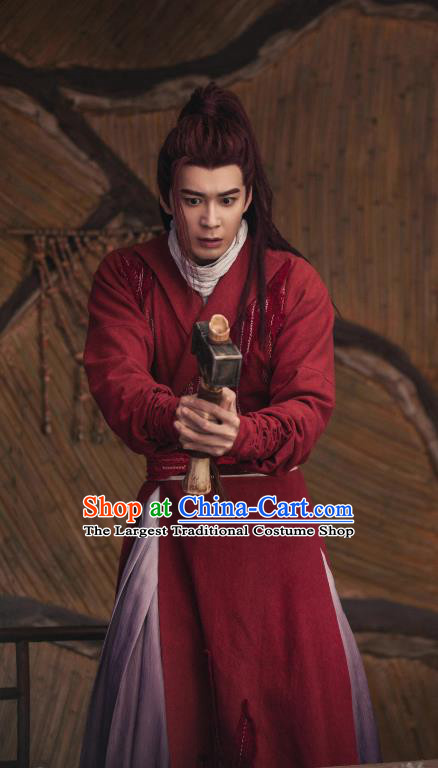 China Young Warrior Hanfu Clothing Ancient Swordsman Costumes TV Series The Starry Love La Mu Red Robes