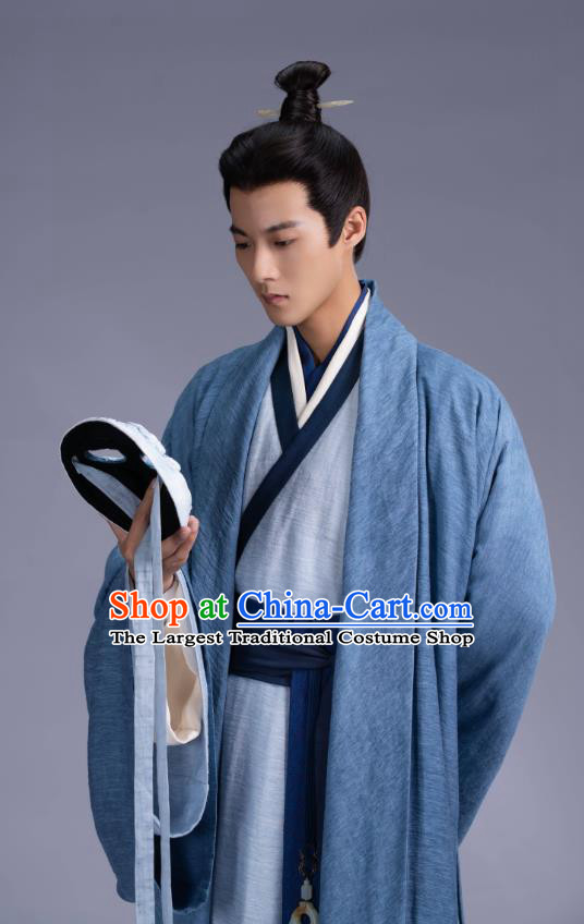 China Ancient Scholar Blue Costumes An Ancient Love Song Shen Buyan Robes TV Series Young Childe Hanfu Clothing