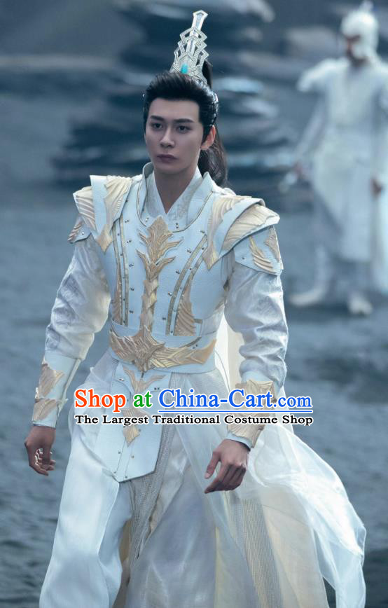 Chinese TV Series The Starry Love Warrior God Shaodian Youqin Garment Outfit Ancient General White Armor Costumes