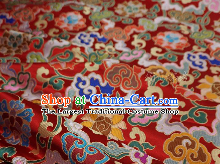 Red Chinese Tibetan Dress Cloth Classical Rosette Pattern Material Traditional Design Brocade Fabric