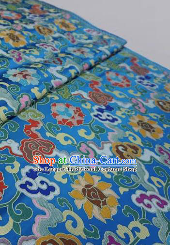 Blue Chinese Traditional Design Brocade Fabric Tibetan Dress Cloth Classical Rosette Pattern Material