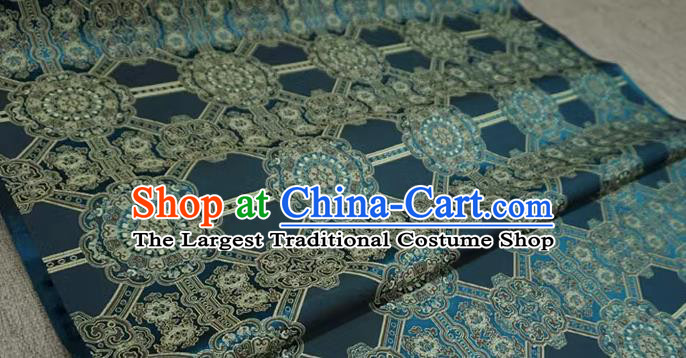 Peacock Blue Chinese Traditional Design Brocade Fabric Tibetan Dress Cloth Classical Rosette Pattern Material