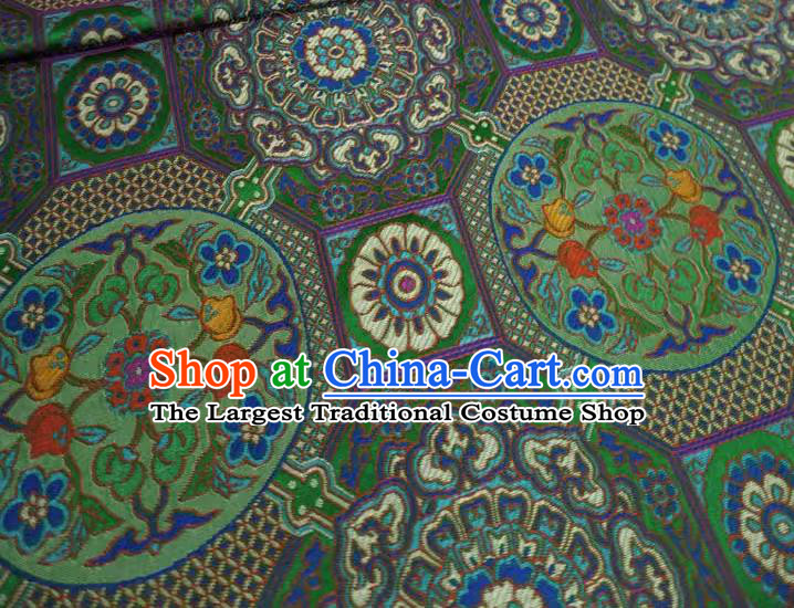 Green China Classical Rosette Plum Pattern Material Traditional Design Brocade Fabric Tibetan Costume Cloth