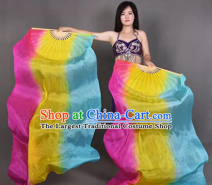 Top Classical Dance Colorful Fan Belly Dance Fan Handmade Pure Silk Long Ribbon Fan