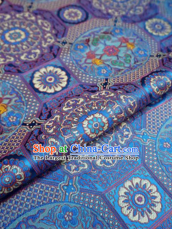 Blue Classical Rosette Pattern Material China Traditional Design Brocade Fabric Tibetan Costume Cloth