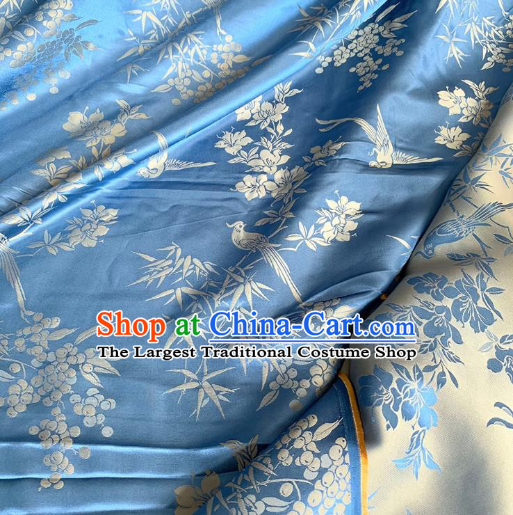 Blue and Golden China Classical Pattern Design Cheongsam Cloth Traditional Mulberry Silk Material Jacquard Satin Fabric