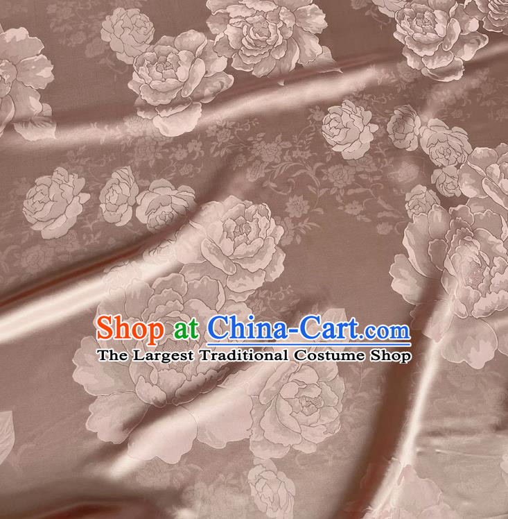 Cameo Brown China Cheongsam Satin Fabric Traditional Peony Design Jacquard Cloth Qipao Mulberry Silk Material