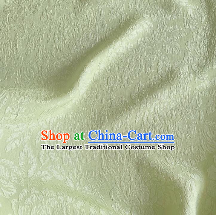 Pea Green China Cheongsam Embossed Cloth Traditional Design Mulberry Silk Jacquard Crepe Fabric Classical Peony Pattern Material