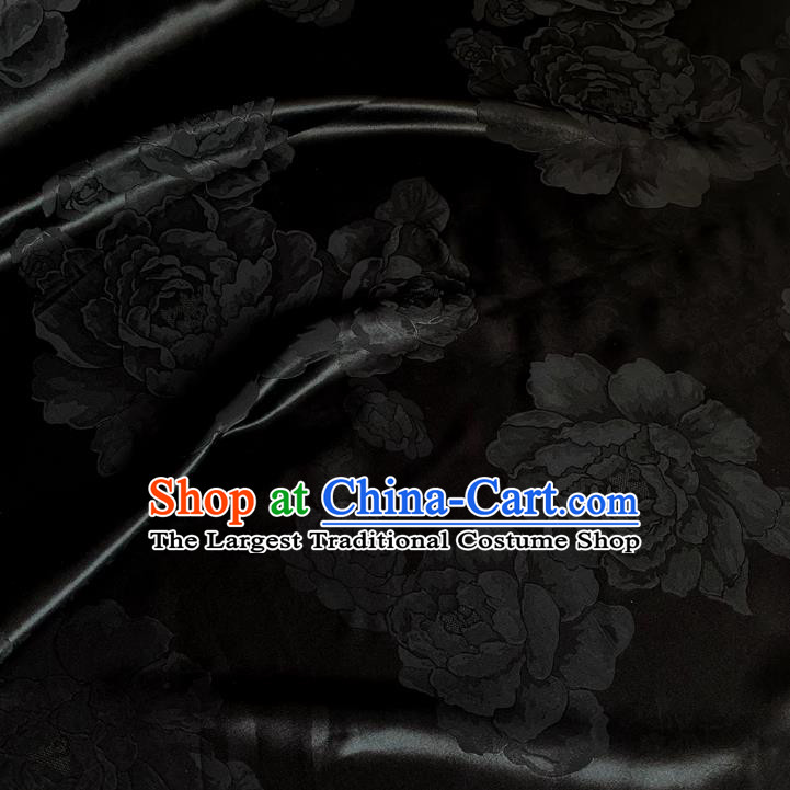Black China Traditional Peony Design Jacquard Cloth Qipao Mulberry Silk Material Cheongsam Satin Fabric