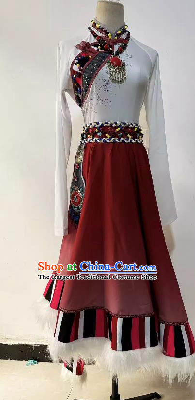 China Tibetan Ethnic Woman Solo Dancing Clothing Professional Stage Performance Costume Zang Nationality Dance Dress
