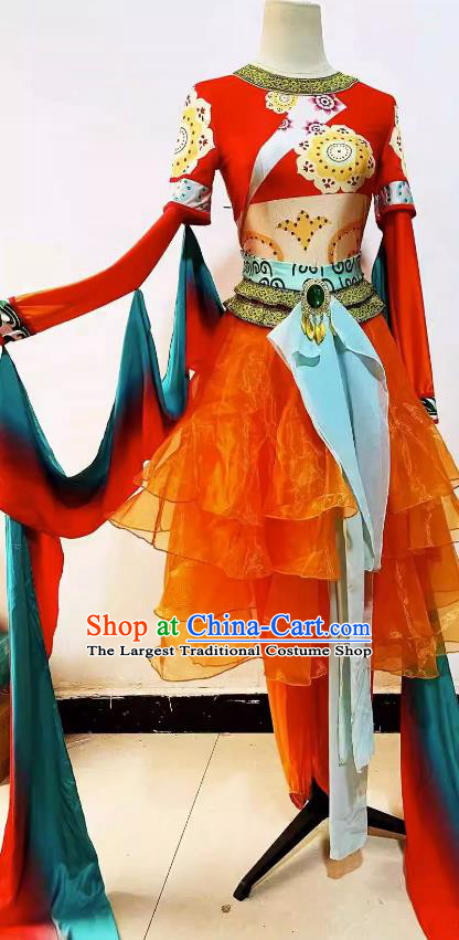 China Flying Apsaras Stage Performance Costume Classical Dance Red Outfit Women Group Dance Clothing