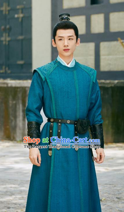China Romantic Drama Destined Chang Feng Du Gu Jiu Si Blue Robes Song Dynasty Young Warrior Garment Costumes