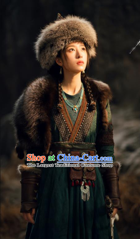 China Ancient Female Warrior Garment Costumes Mystery Drama Young Blood Zhao Jian Clothing and Headdress