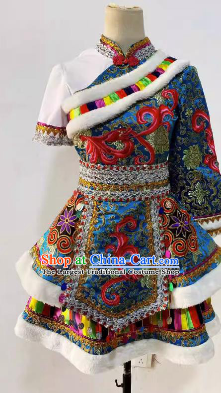 Chinese Children Stage Performance Clothing Zang Nationality Dance Dress Tibetan Ethnic Dance Costume